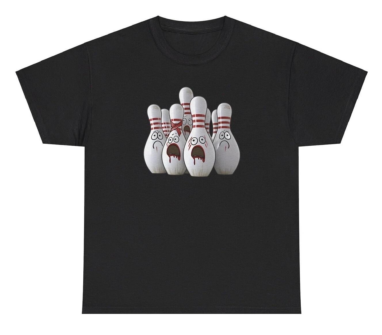 Scared Bowling Pin Meme T Shirt Funny Bowl Hobby Silly Graphic Gen Z Humor Tee 4XL