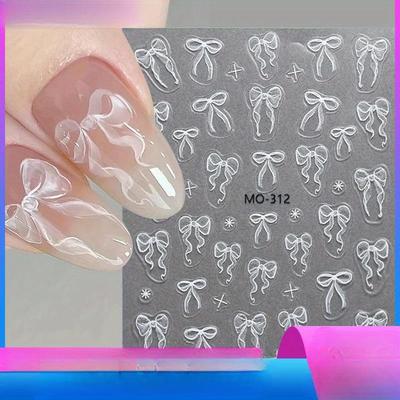 3D White Bowknot Flower Nail Art Sticker Ultra-thin Self-Adhesive Slider Summer Nail Art Decal Decoration DIY Manicure Accesorie