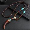 Unisex Handmade Nepal Buddhist Mala Wood Beads Pendant Necklace Boho Hippie Style Ethnic Long Pendant Men Women's Lucky Jewelry