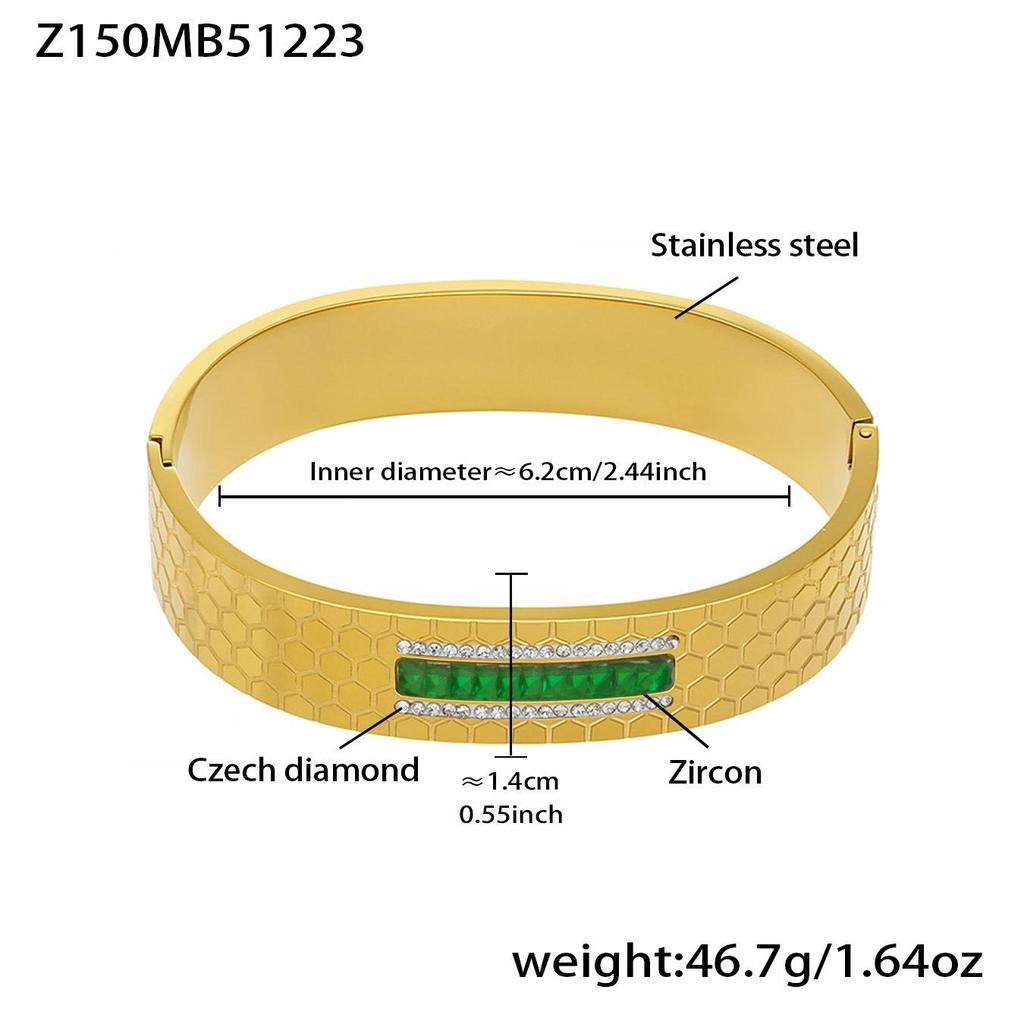 Bransoletka ze stali nierdzewnej platerowanej 18-karatowym złotem z zapięciem w kształcie rombu z cyrkoniami - Geometryczny styl INS Lekki luksusowy biżuteria ręczna