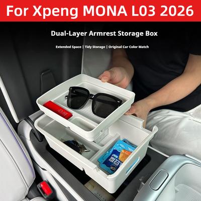 Dla Xpeng MONA L03 2026 Pudełko do przechowywania podłokietnika Dwupoziomowy organizer Pojemnik Wnętrze Schowek Porządkowanie Zmodyfikowane Akcesoria samochodowe