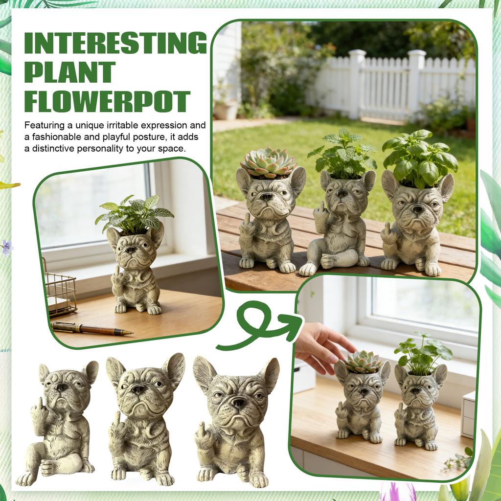 Funny French Planter Pot, Creative Dog Flower Pot, Garden Decor Statue, Unique Outdoor Plant Container