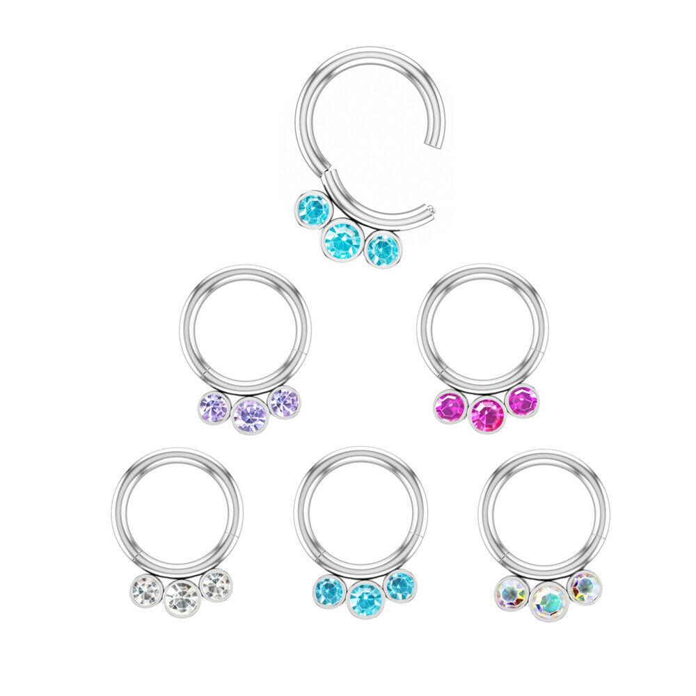 Titanio + Cristallo Anello per Naso Labbro Orecchino Segmento Incernierato 16G 8MM Gioiello Piercing Corpo