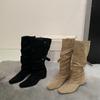 Boots Women's long boots New autumn retro Maillard two wear pointed inner height increase and thin tall stacking boots