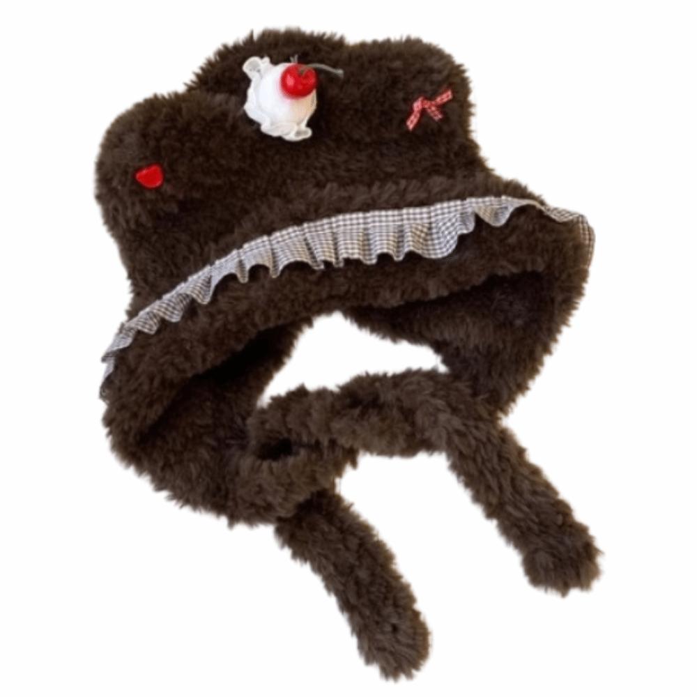 

Comfortable Cake Bear Ear Protection Hat Cute Korean Style Pullover Hats Breathable Soft Winter Warm Hat Cold Weather колір темно кави