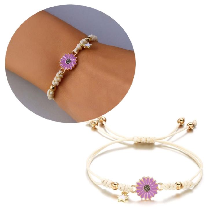 Fashionable Daisy Bracelet Delicate Pendant Bracelet Weaving Bracelet Adjustable Rope Bracelet for Women Matching Outfit
