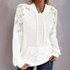 Women's Long Sleeve Lace Patchwork Waffle Knit Hoodie Casual Drawstring Sweatshirt