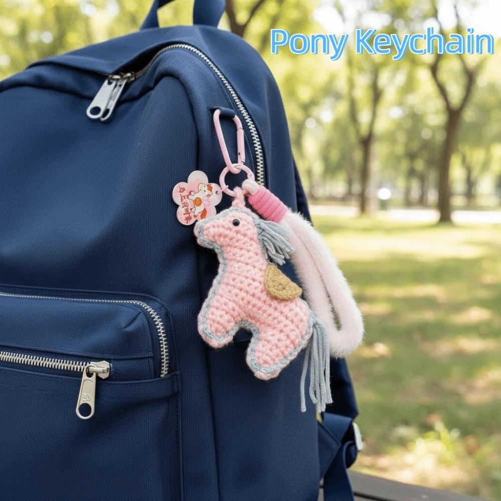 Handmade Pony Keychain Knitting Wool Horse Pendant Bag Pendant Zodiac Key Ring  New Year Gift
