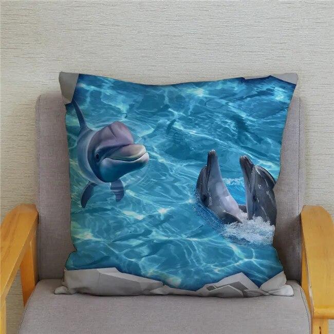 Cushion Cover Ocean Dolphin Pattern Underwater World Print Pillow  Kids Sofa Home Decor