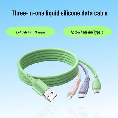 Three-in-One Fast Charging Cable 2.4A for Apple & Huawei, One-to-Three Type-C 6A