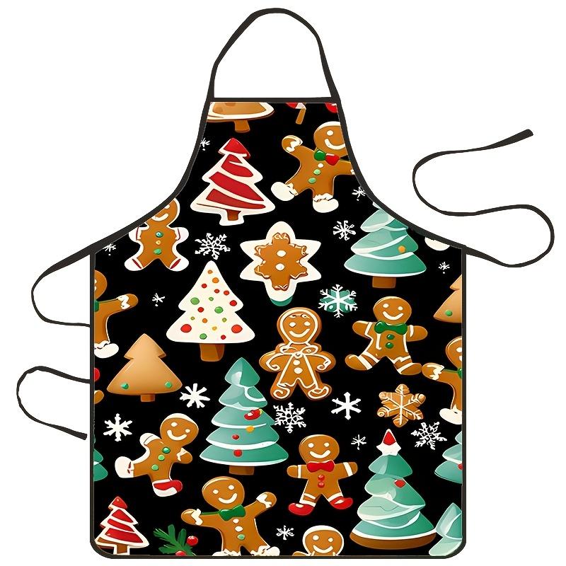 Christmas Tree Gingerbread for Man Print Apron, Suitable for Kitchen and Baking - Creative Holiday Design, Selected Polyester Fabric, Creates a Cozy C