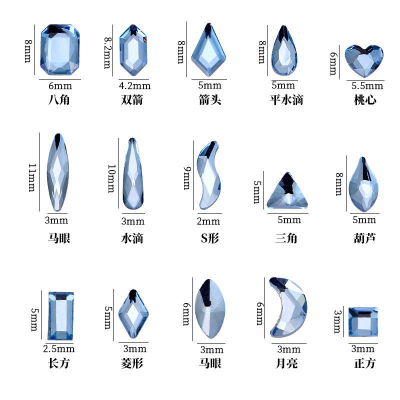 Light Blue Special-Shaped Diamond, Blue Water Drop Style, Flat-Bottomed Special-Shaped Diamond Mixed Diy Nail Art Jewelry.