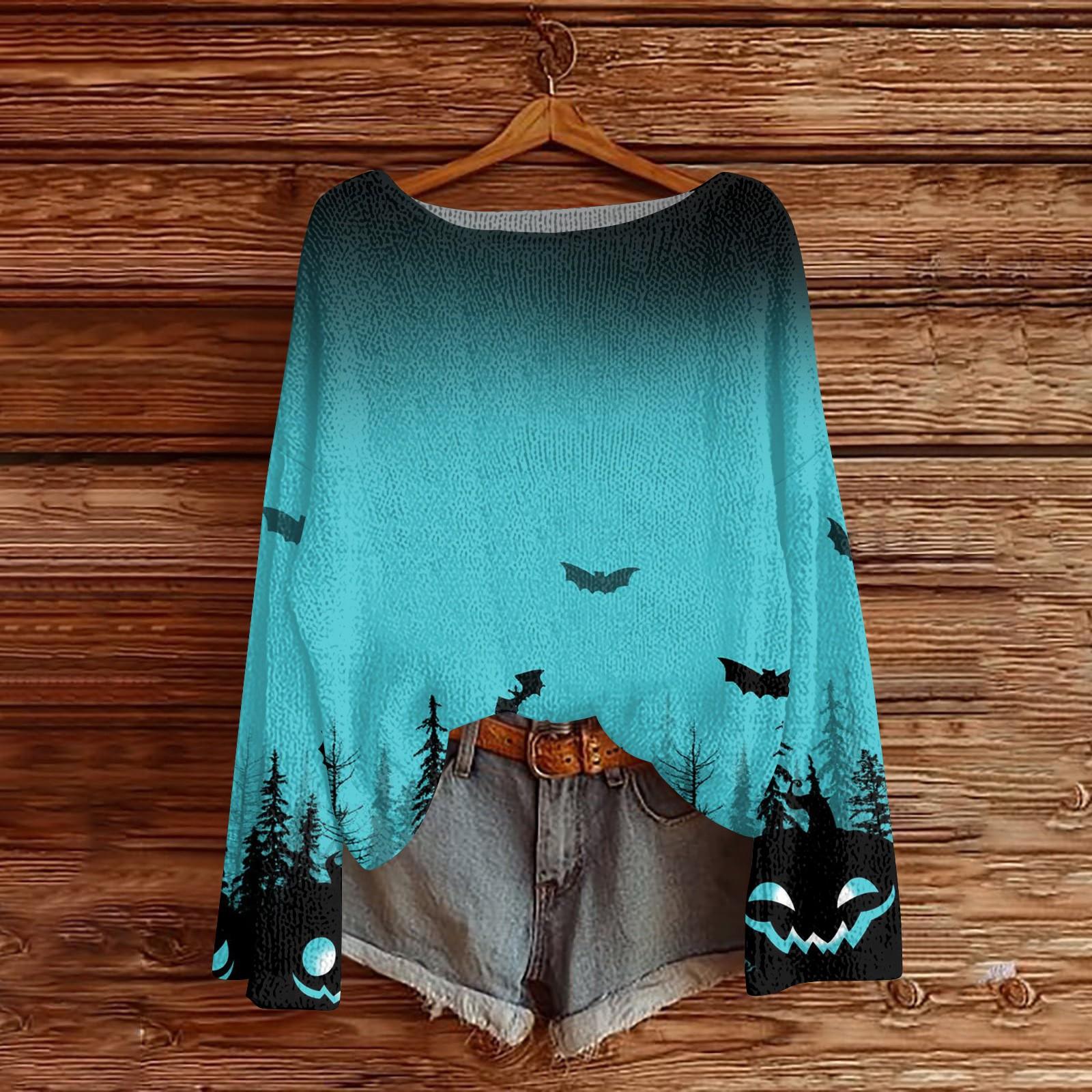 

Womens Fall Sweaters Long Sleeve Print Tops Pullover Sweaters Loose Dressy Casual Basic Clothes M