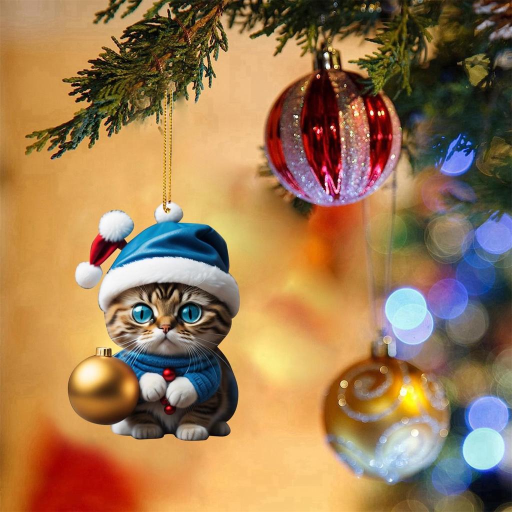 6/7 Stück 2D Lustige Katze Hängender Weihnachtsbaumschmuck Tieranhänger Rückspiegelornamente Autogeschenke Tiere Hängende Dekoration
