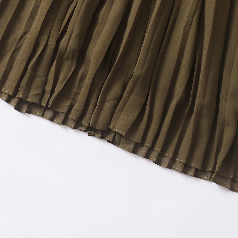 Layered Dress Autumn New Foreign Trade Women Clothes Sweater Vest Elastic Waist Chiffon Pleated Long Dress 32504