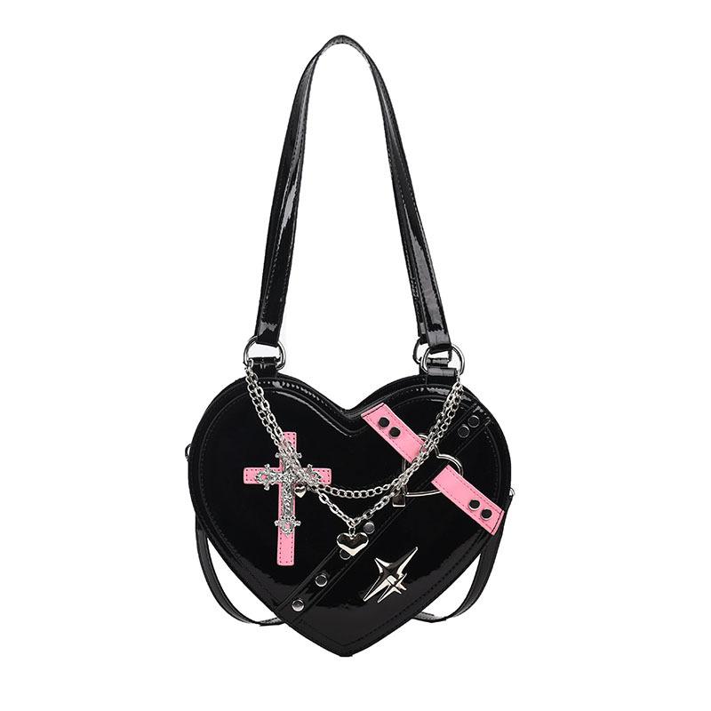 

Сумки персонализированная креативная сумка женская 2025 новая корейская версия модный тренд заклепки одно плечо ручная переноска любовь сумка под мышкой чёрный