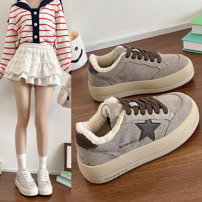 Fleece Star Little Dirty Shoes Women's 2025 New Winter Retro Old Thick-soled Fluffy Cotton Shoes Versatile Casual Board Shoes