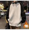 Men's High-End Color Block Heavyweight Cotton Hoodie - Autumn/Winter Style, Casual Loose Fit, Long Sleeve, Velvet Accents.