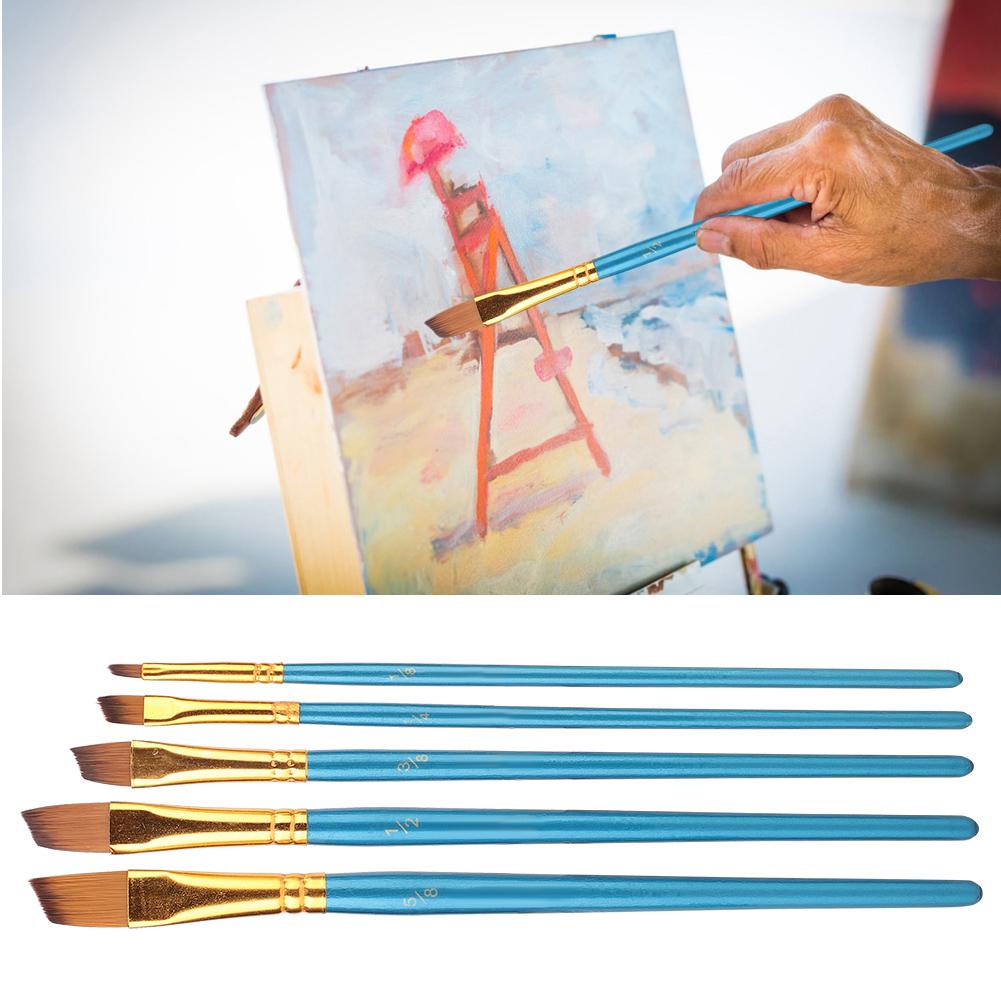 5Pcs Blue Nylon Hair Drawing Brush Art Painting Set Tool(flat)