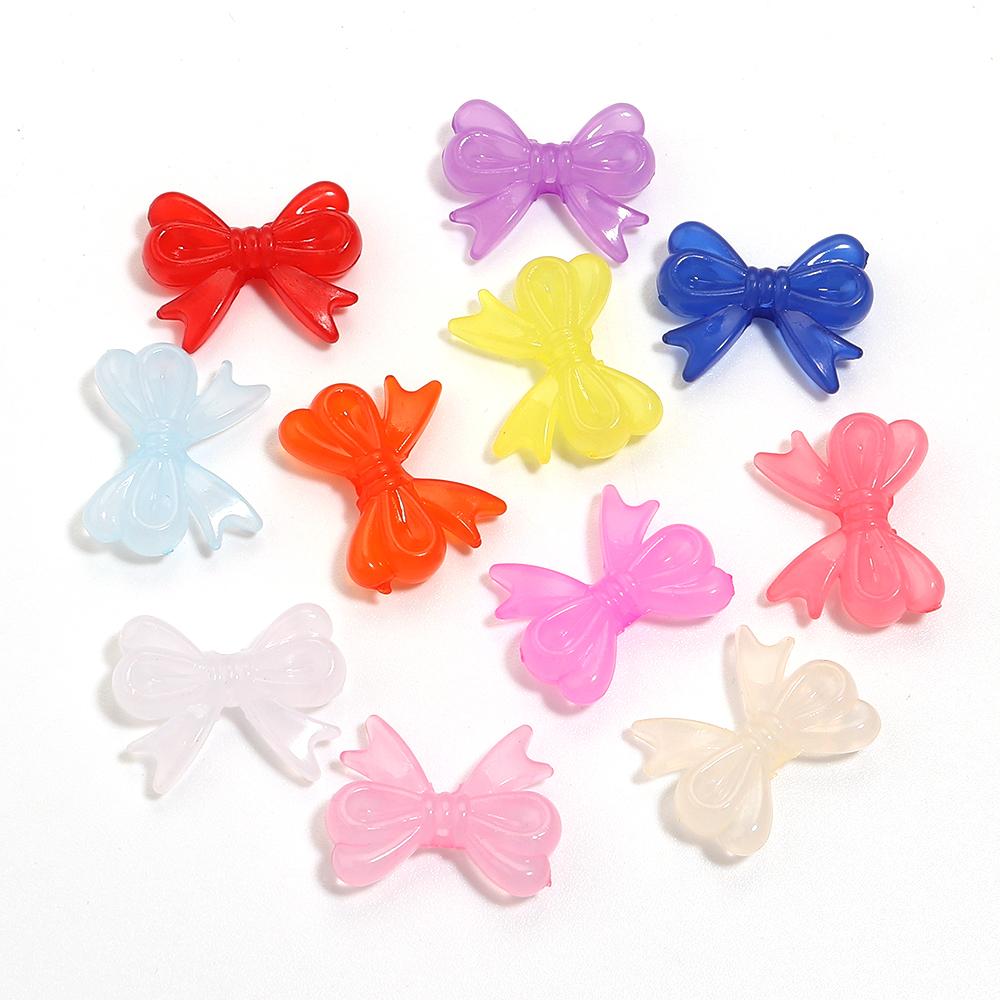 

100pcs Bowknot Acrylic Beads 18x14mm Candy Color Loose Spacer Beads For Jewelry Making DIY Charms Bracelets Necklace Accessories