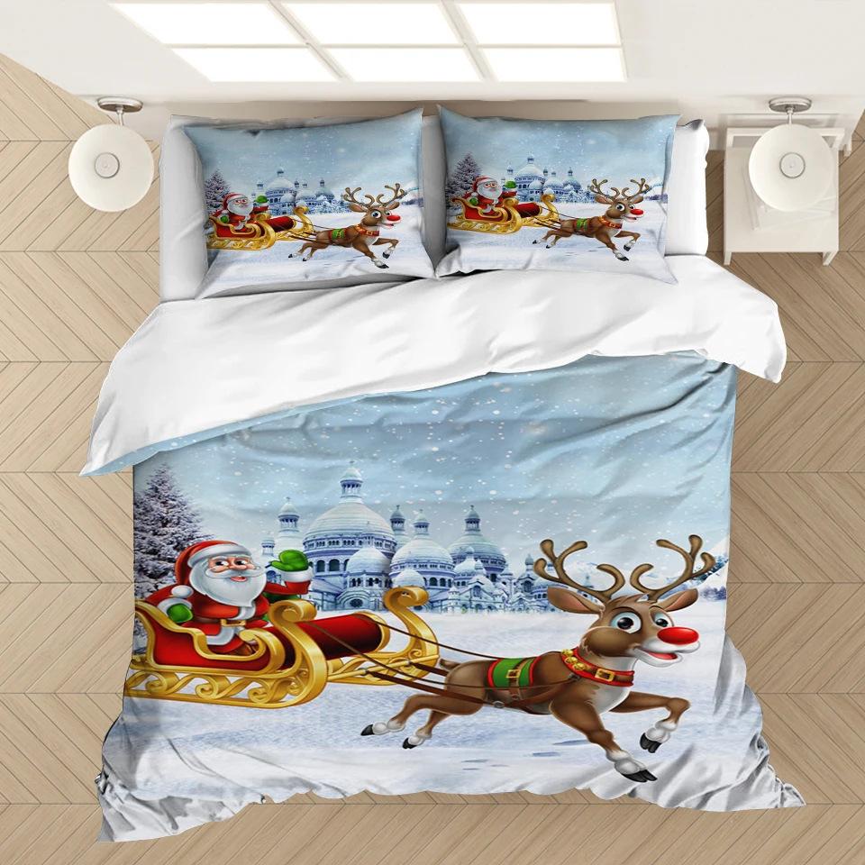 Weihnachts-Bettbezug Cartoon-Druck Bettwäsche-Set Mikrofaser Cartoon-Deckenbezug Mit Kissenbezügen Kindergeschenk