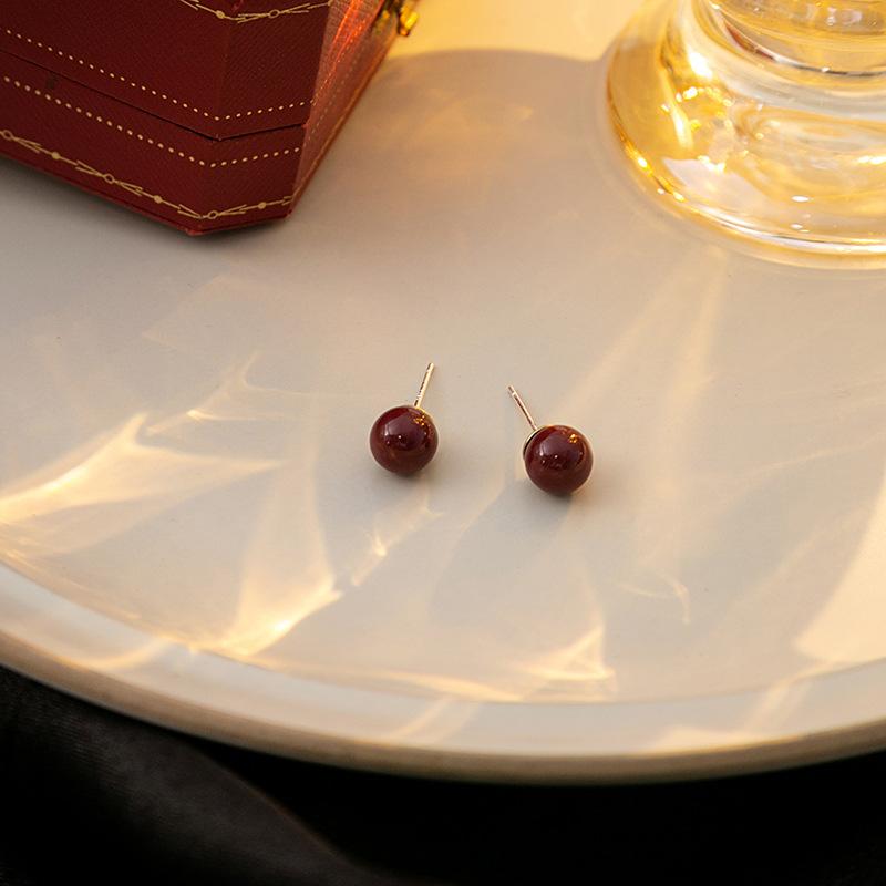 Red Imitation Pearl Earrings, Geometric Round Niche Personalized Earrings, Light Luxury Temperament, High-End Earrings For Women