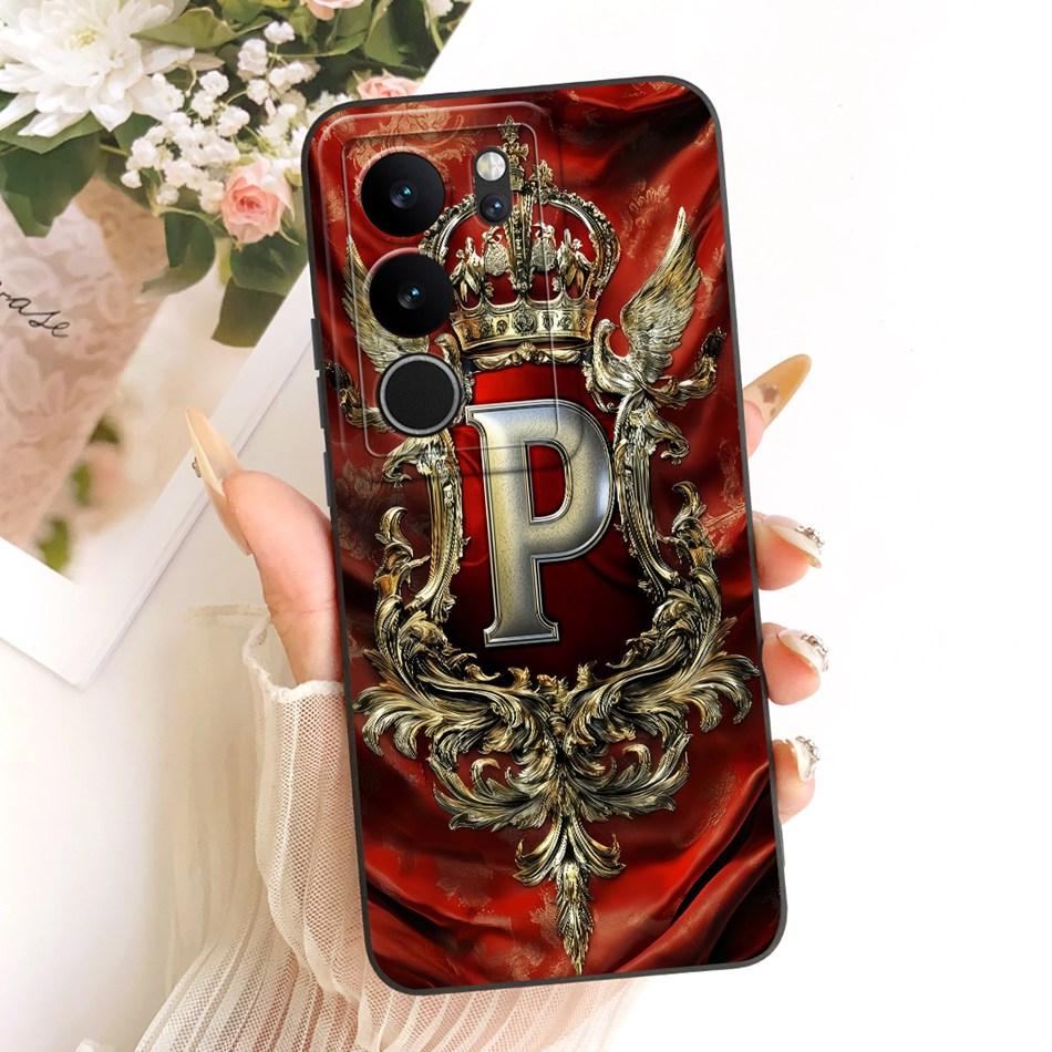For Vivo V29 V29Pro Feather Crown Initial Letter Phone Case For Vivo V 29 V29 Pro 5G V2250 V2251 Soft Silicone Covers Bumpers
