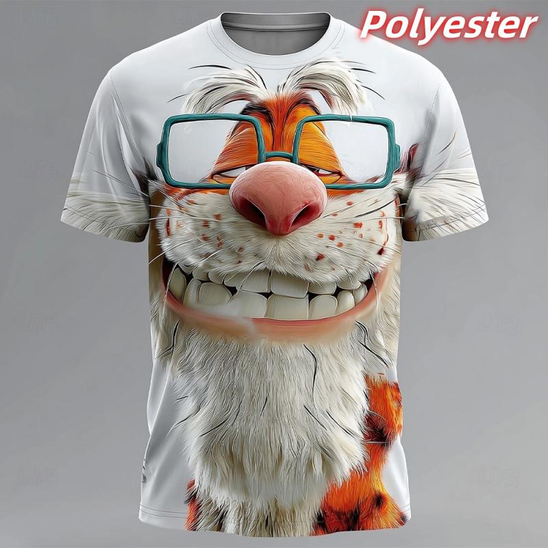 Tiger Bird Mouse Pattern T Shirt For Men Funny Animal 3D Printed Short Sleeve Tees Summer Street Loose Tops Round Neck T-Shirts