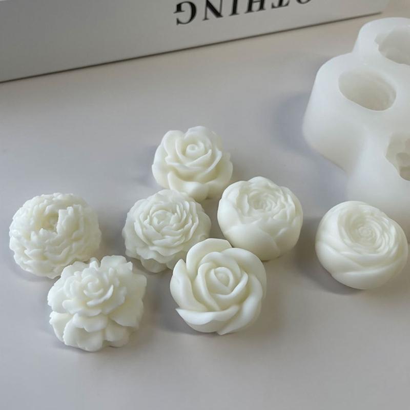 3D Rose Peony Flower Candle Mould DIY Gypsum Candle Epoxy Mold Handmade Candle Aroma Wax Soap Molds for Decoration