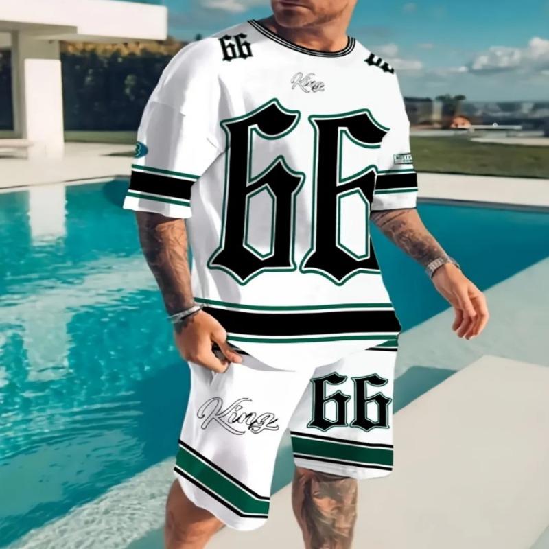 2025 Summer Sports Set 2-piece Men's 3D Color Blocked Printed Short Sleeved T-shirt Shorts Jogging Set Outdoor Street Men's Ligh