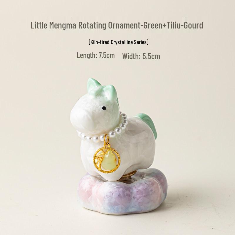Crystalline Glazed Ceramic Horse Spinner Toy Ornament for Desktop and Car Decoration