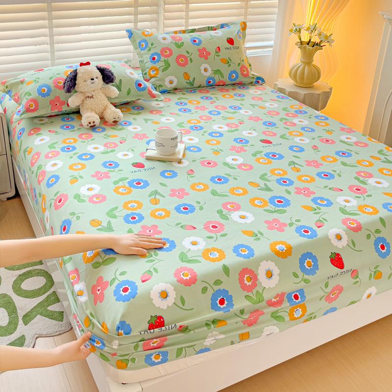 Queen Bed Sheets Set Tulips Printed drap de lit Floral Flower Style Fitted Sheet with Elastic Band Single Bed Linen for King Bed
