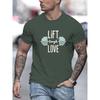 Lift Laugh Love Print T Shirt, Tees For Men, Casual Short Sleeve T-shirt For Summer