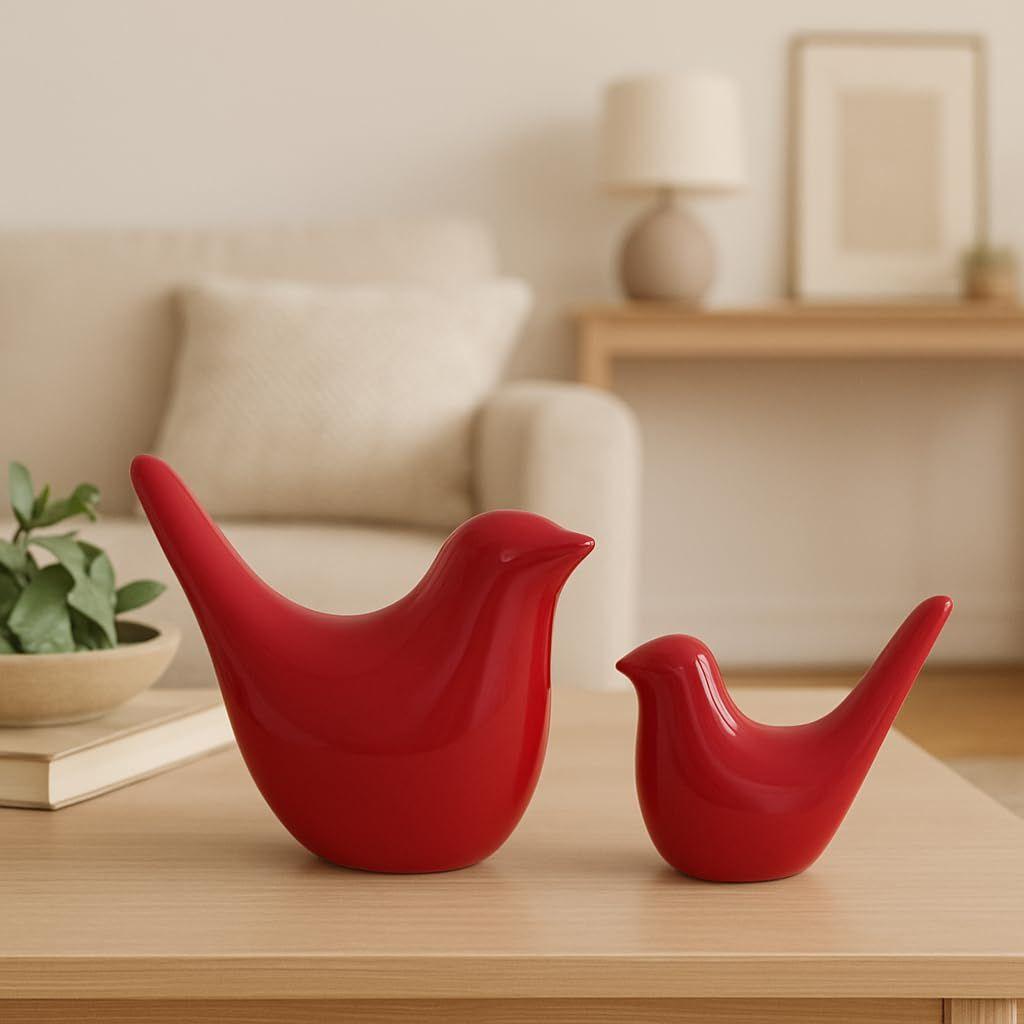 Kreativní červené lesklé keramické figurky ptáčků bytové dekorace doplňky párty (Balení po 2)