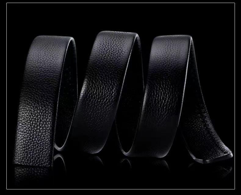 Men's Genuine Leather Cowhide Belt with Automatic Buckle, Youth Style, Lychee Pattern.