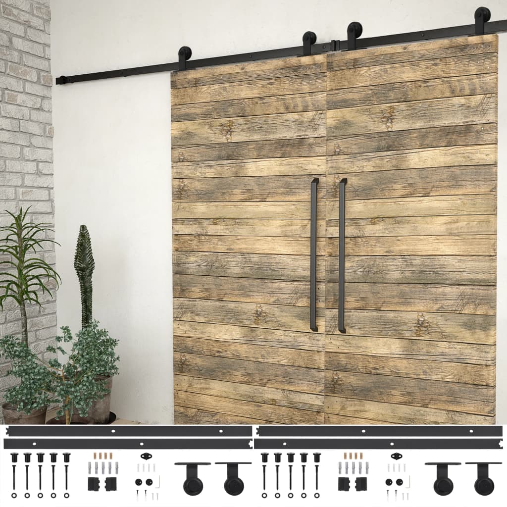 Sliding Door Hardware Kits 2 Pcs 183 Cm Steel Black
