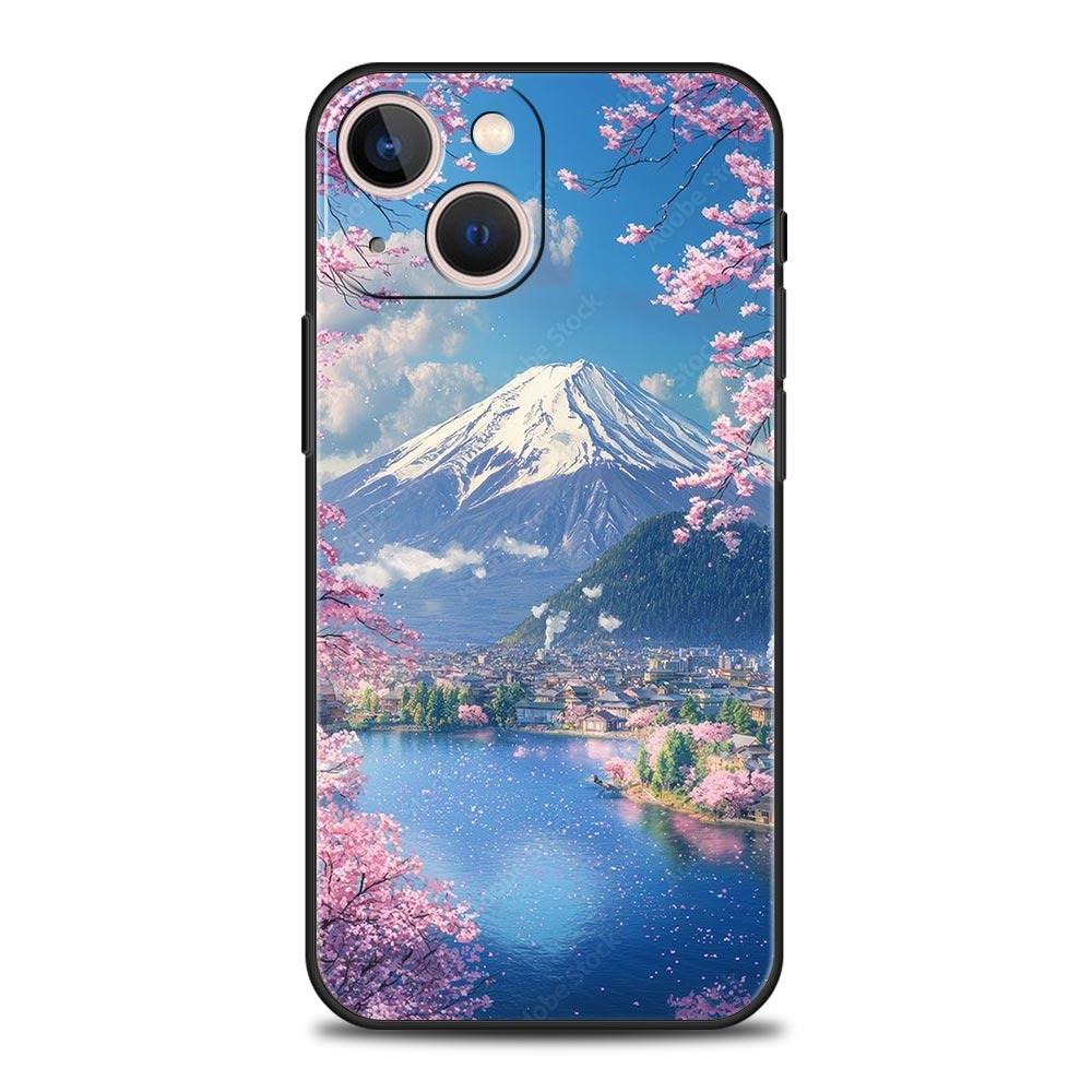 Japan Mount Fuji Painting Cherry blossom Phone Case For iPhone 17 16 15 Pro Max 11 12 13 14 7 8 Plus SE 2020 X XR XS Cover Soft