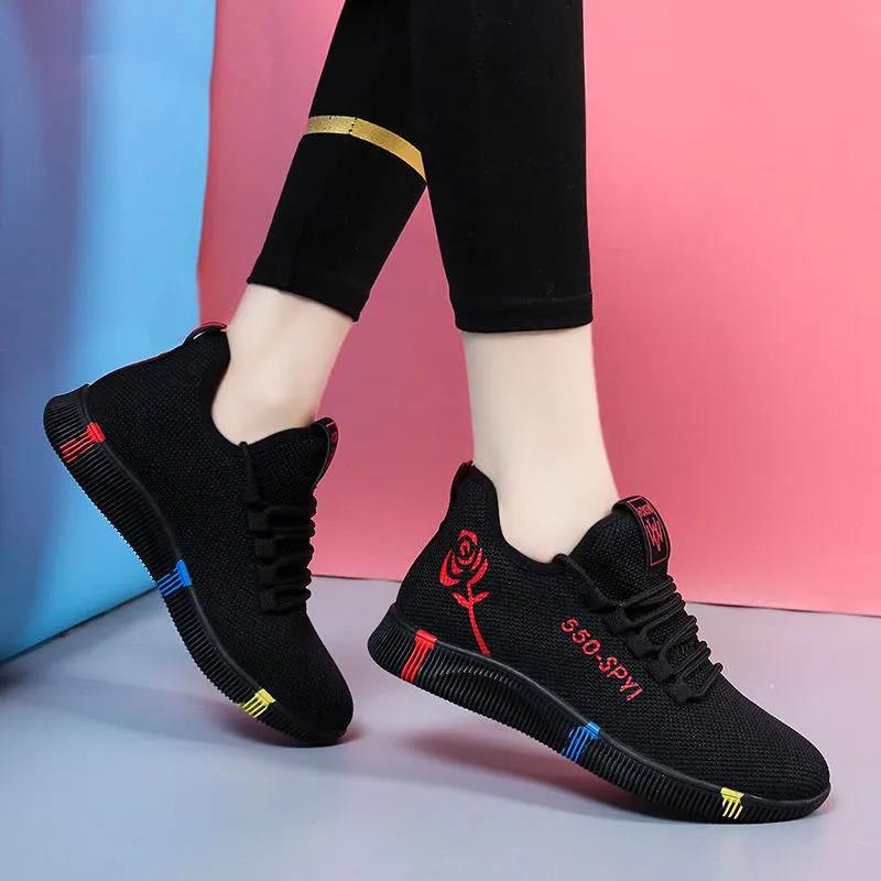 Fashion Mesh Womens Vulcanized Shoes Breathable Mom Shoes Lace Up Lightweight Female Flats Soft Women Sneakers Non Slip Zapatos De Mujer