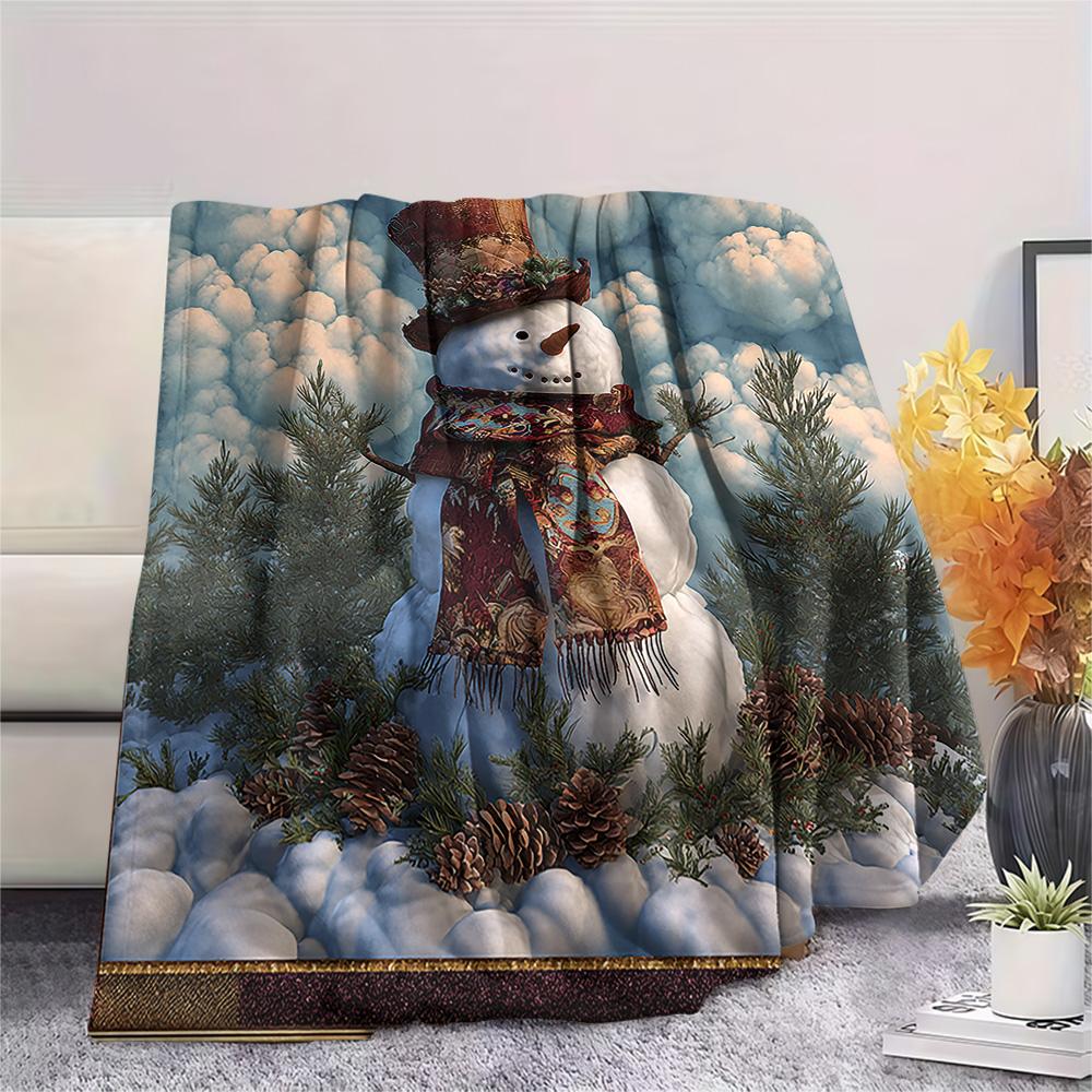 snowman Print Flannel Blanket, High quality Comfortable for All Seasons, Home Decor, Warmth and Comfort, Perfect for Christmas Gifts