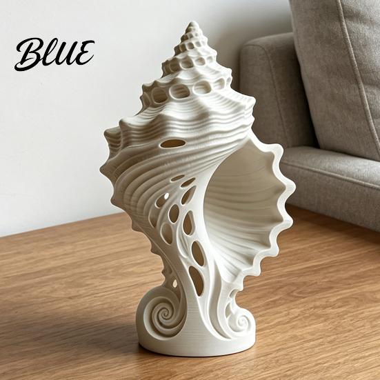 Entrance Hall Ornament Coastal Tabletop Shell 3D Figurine White Conch Printed Nautical Hollow Carving for Living Room TV Stand