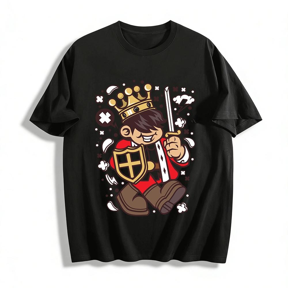 

Cool Cartoon King With Sword And Shield Graphic Casual T-Shirt Pure cotton T-shirt XXS