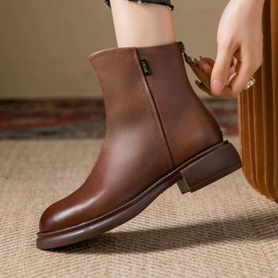 Fashion Fashion Med Heel Warm Ankle Boots Women Pu Leather Plush Winter Shoes Woman 2024 Back Zipper Square Heel Snow Boots Cotton Shoes