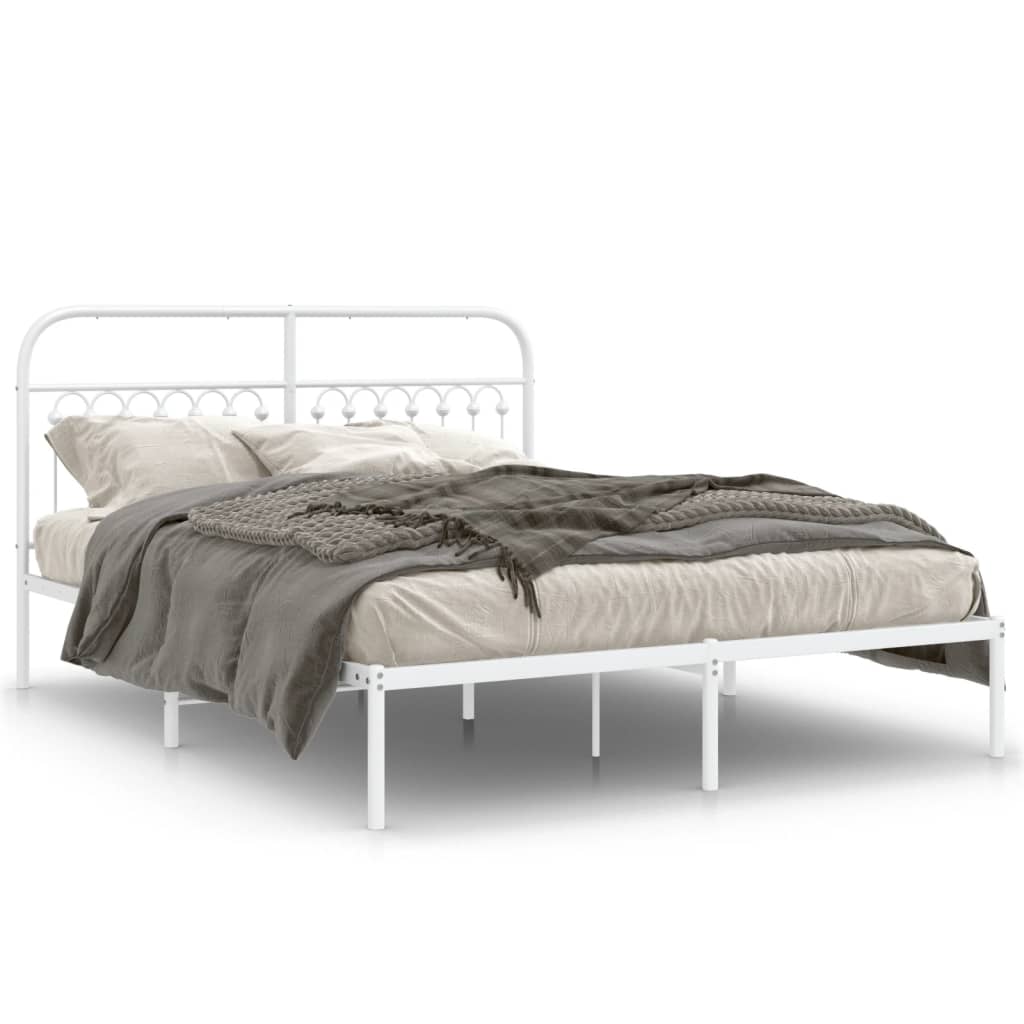 Metal Bed Frame with Headboard White 150 x 200 cm