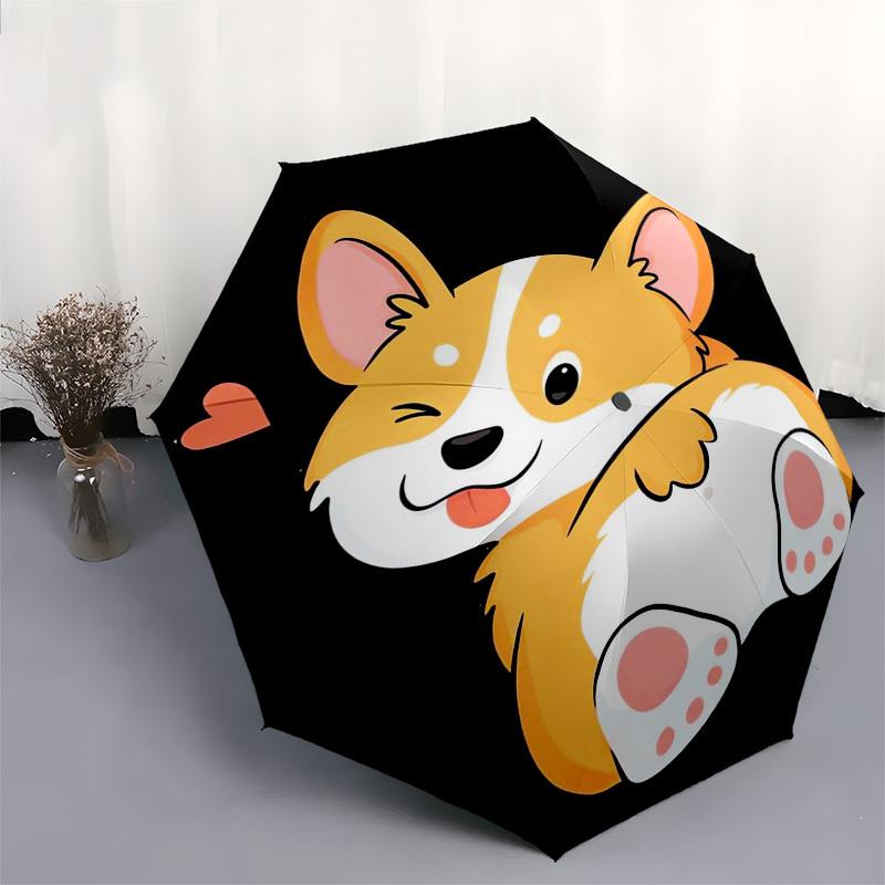 Corgi, Cute Themed Automatic Opening and Closing Umbrella, Compact Travel Umbrella, Lightweight and Portable, Suitable for Beach Commuting B