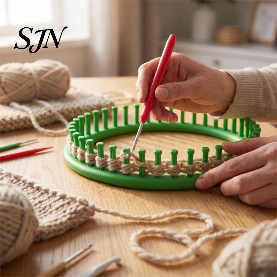 Durable Plastic Loom Knitting Set with Crochet Hook, Needle, Round Rectangular Yarn Weaving DIY Scarf Kit, Beginner for Hat Shawl Sweaters Manual Tool