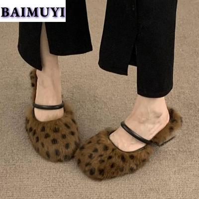 Pelliccia Leopardo Tacchi Alti Pantofole da Donna Scarpe Slingback Tendenza 2025 Inverno Designer Nuovo Elegante Infradito Décolleté Mujer Zapatillas