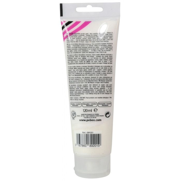 Peinture acrylique - PEBEO - DecoCrème - Blanc perle nacré - 120 ml - Multi-usage