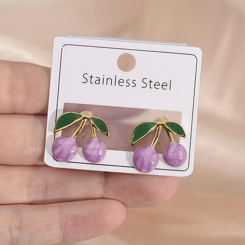 

Fresh And Sweet Alloy Cherry Stud Earrings, Unique And Versatile Fashion Earrings, With Colorful Fruit Pendants