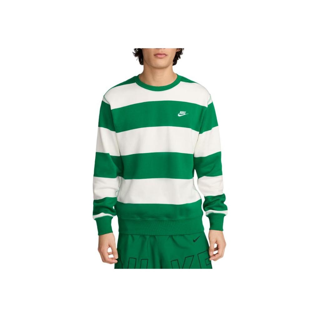 Nike Club Fleece Striped Crew Neck Sweatshirt Men Tops Peacock-Green FN3107-365