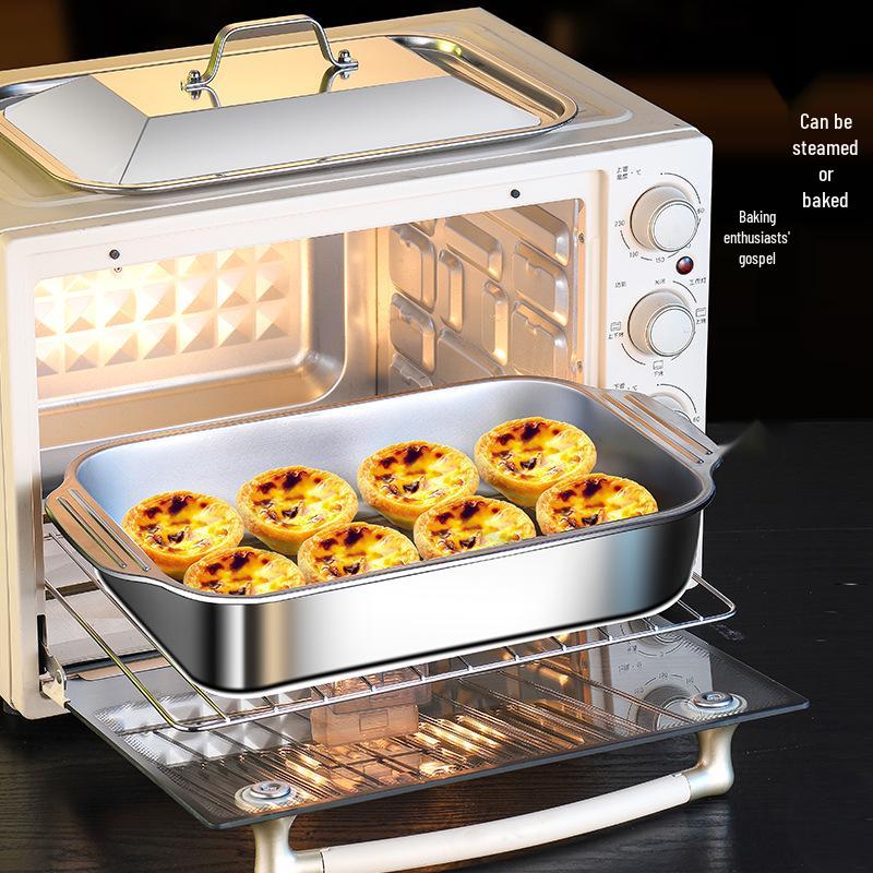 316 Stainless Steel Rectangular Baking and Serving Tray - Suitable for Oven, Induction, or Commercial Use